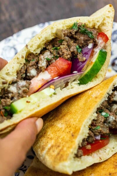 Middle Eastern Ground Beef Pita Sandwich The Mediterranean Dish