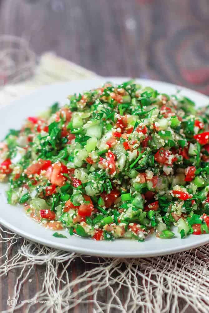 A picture of tabouli served on a plate