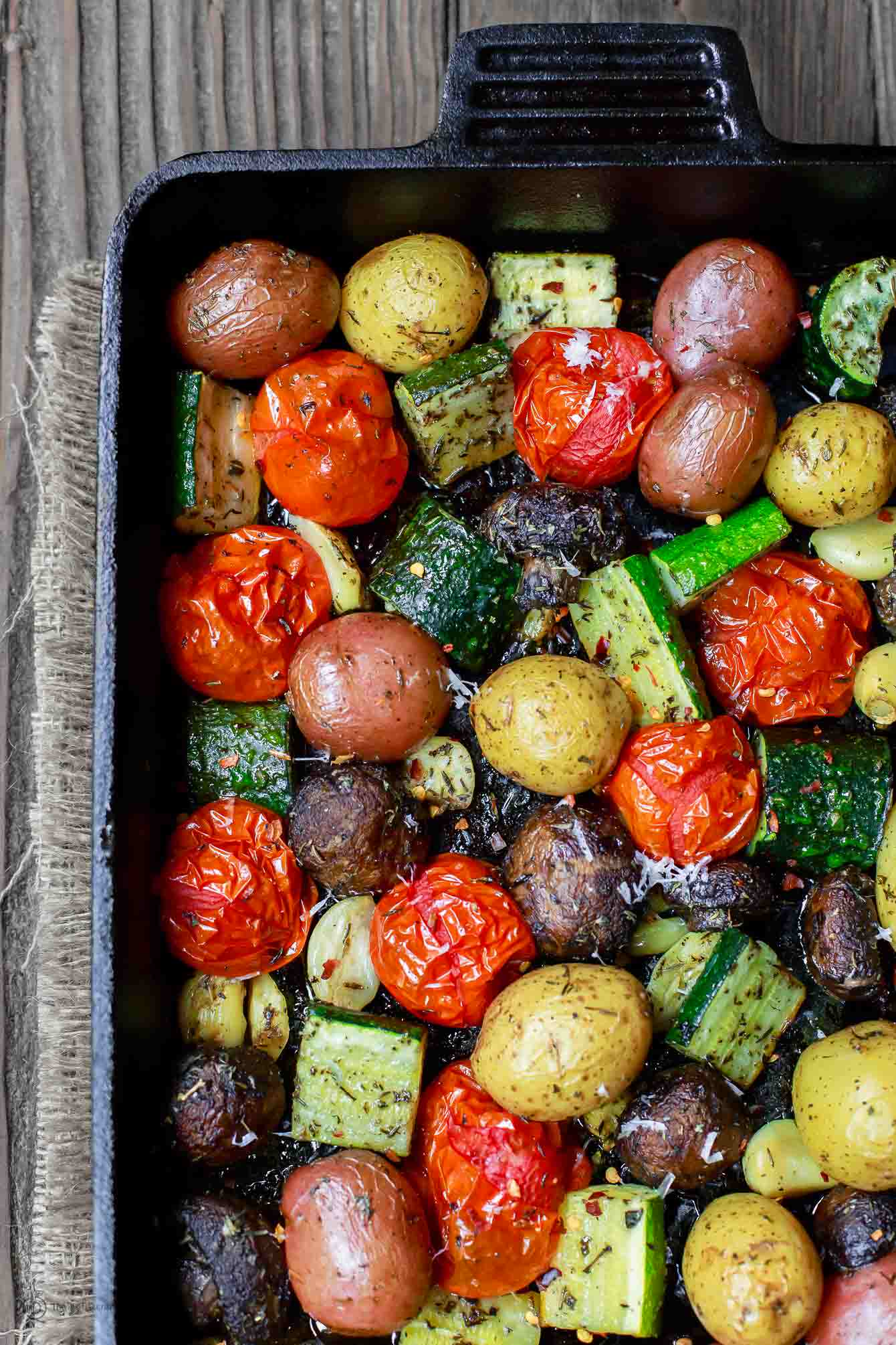 Italian Oven Roasted Vegetables in Cast Iron Pan