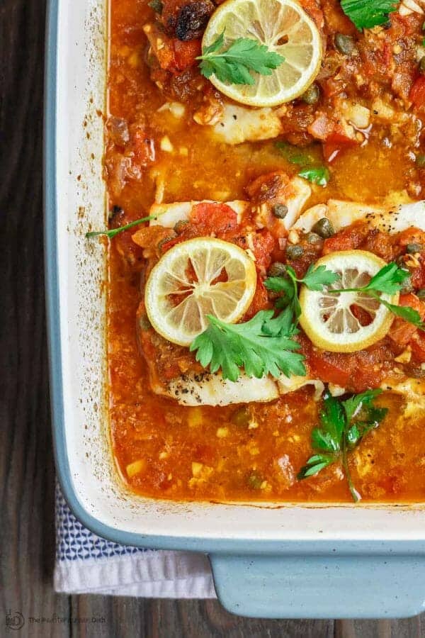 Mediterranean Baked Fish Recipe with Tomatoes and Capers (Video)