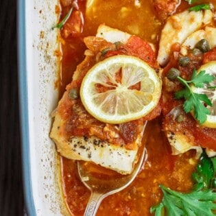 Mediterranean Baked Fish Recipe with Tomatoes and Capers (Video)