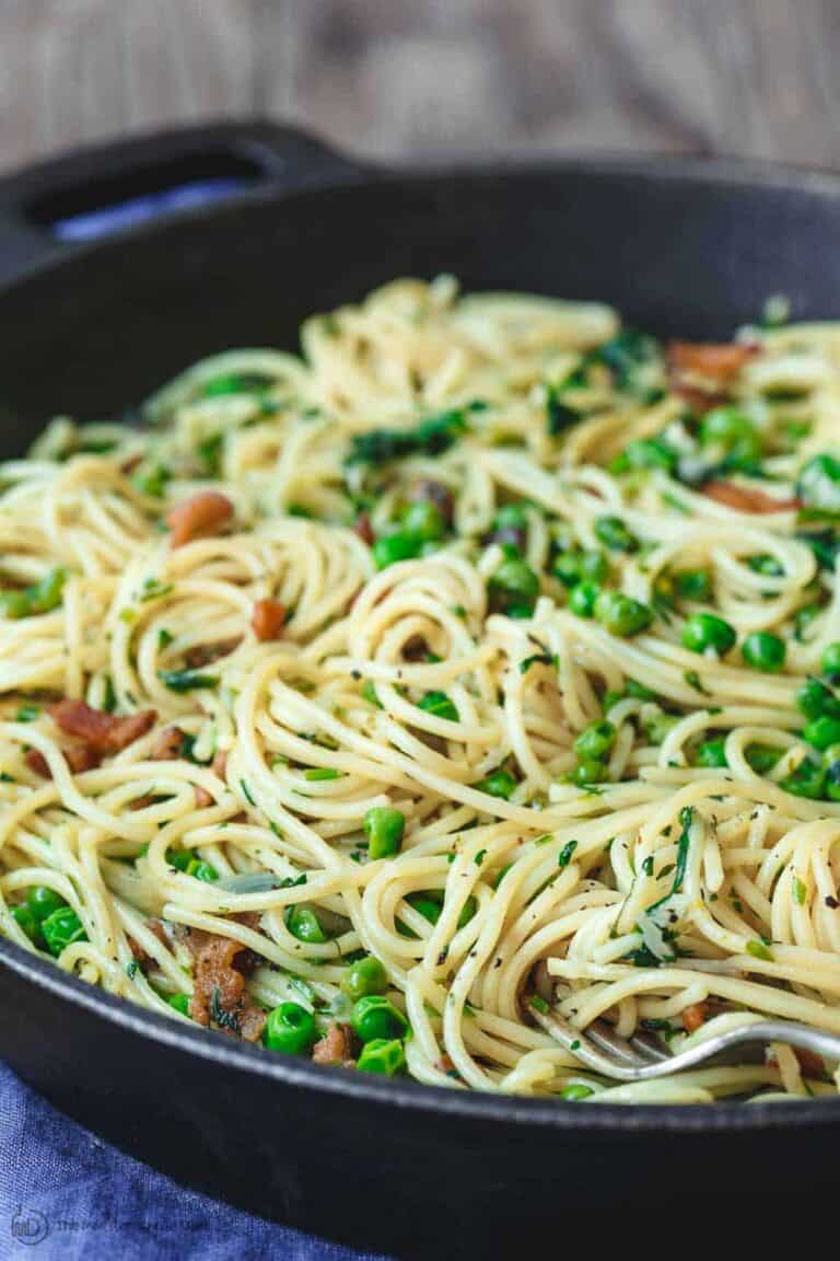 Simple Pancetta Pasta with Peas and Parmesan | The Mediterranean Dish