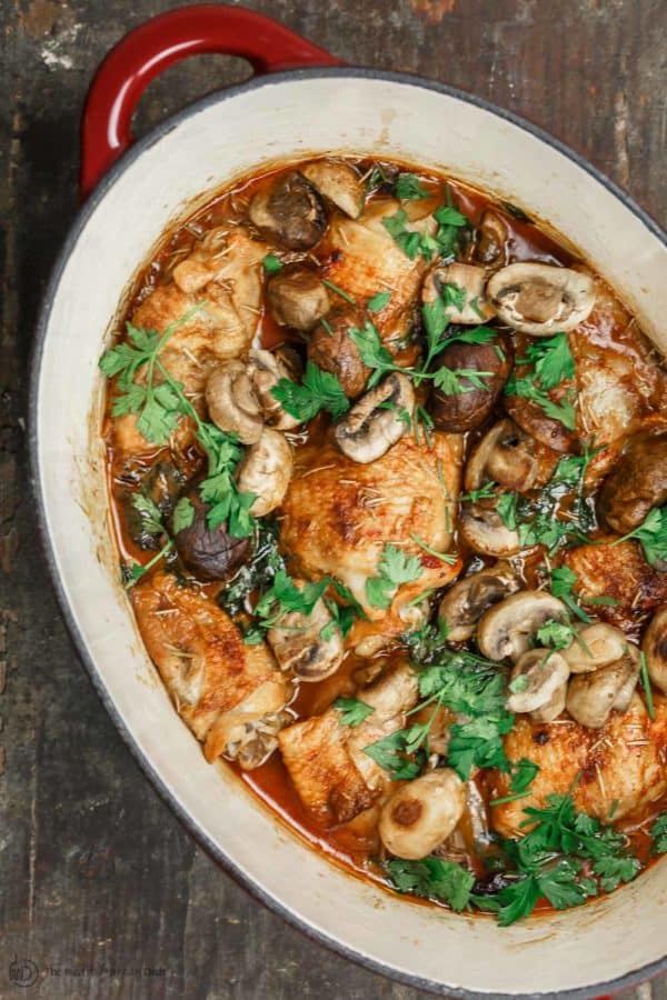 Wine-Braised Chicken Thighs with Shallots and Mushrooms (Video)