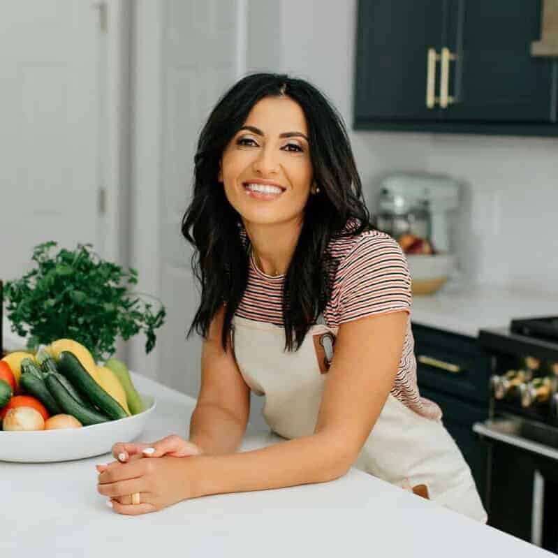 Suzy Karadsheh of The Mediterranean Dish. In the kitchen