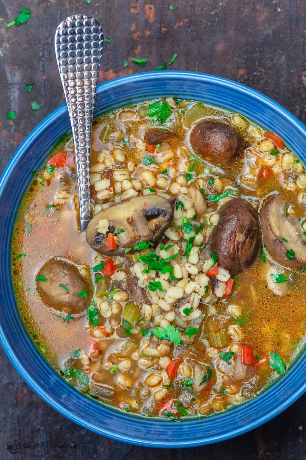 Simple Mushroom Barley Soup - The Mediterranean Dish