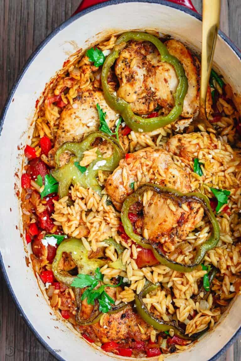 Easy Greek Style Chicken Orzo One Pot The Mediterranean Dish   Greek Chicken Orzo Recipe 4 768x1152 