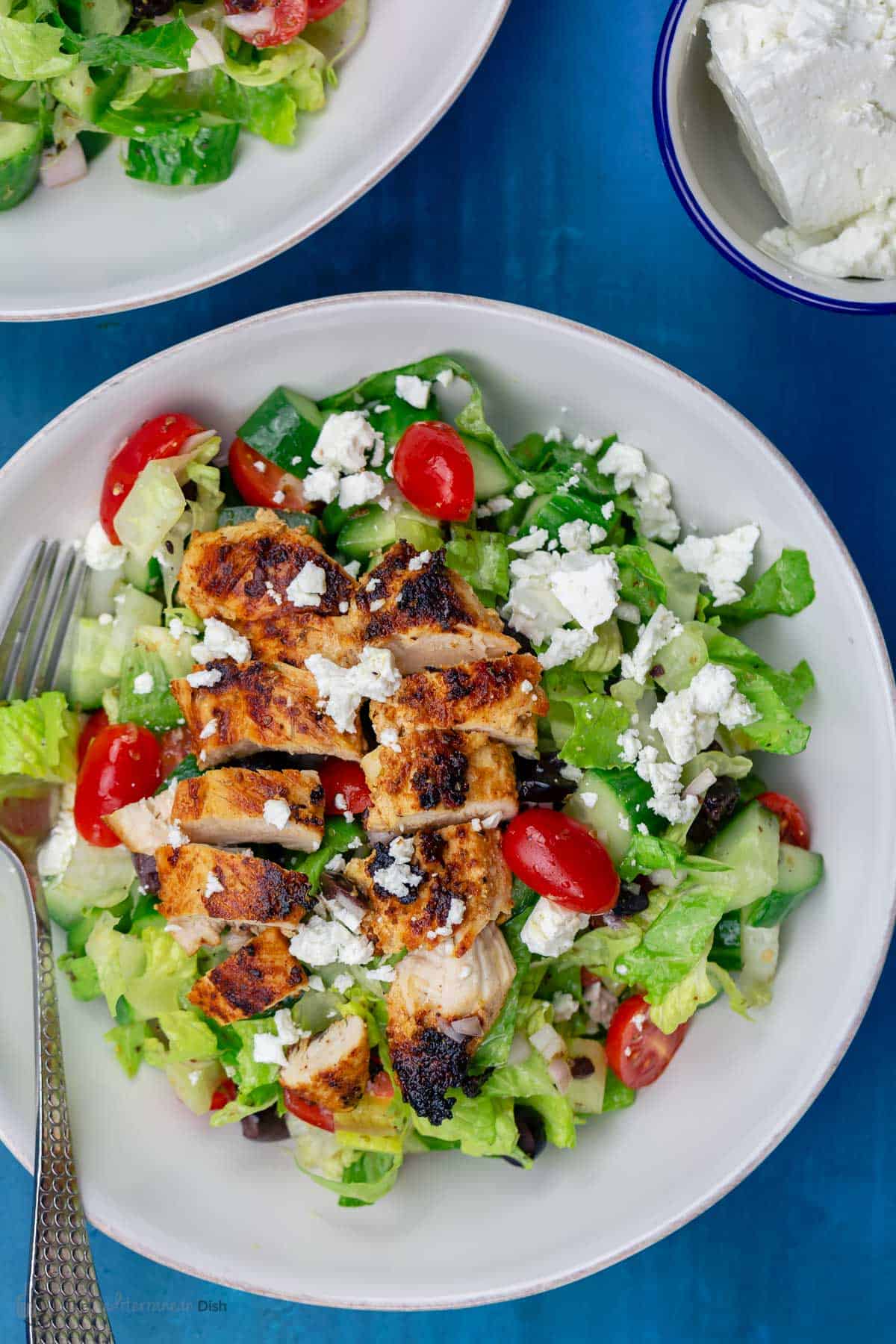 Greek Grilled Chicken Salad (w/ Greek dressing) | The Mediterranean Dish