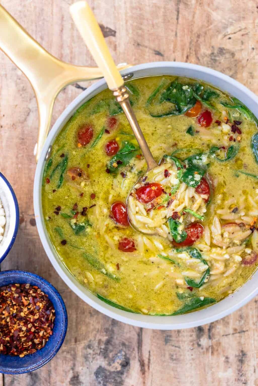 15 Minute Pesto Lemon Orzo Soup The Mediterranean Dish