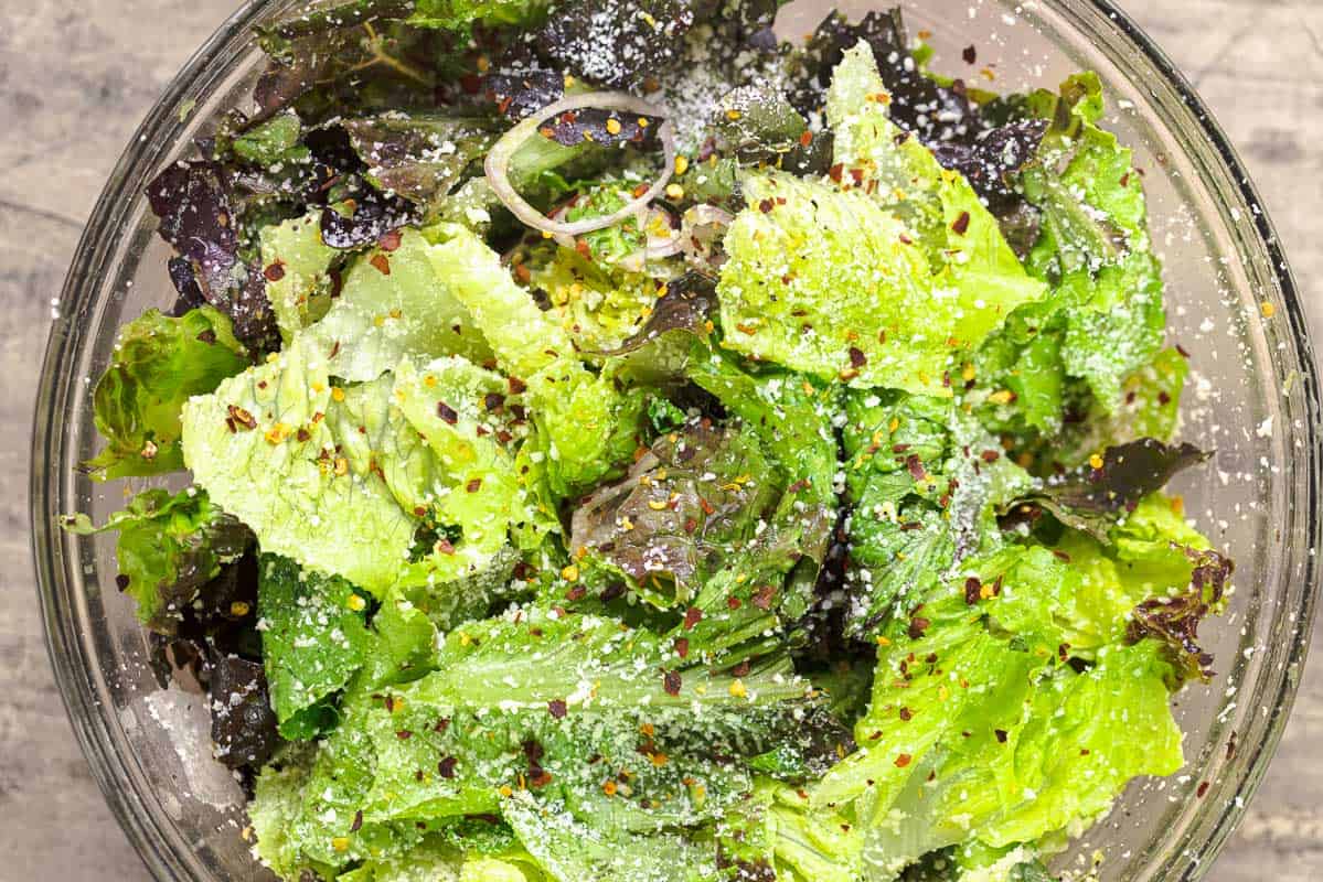Easy Green Salad with Lemon Parmesan dressing - Simply Delicious