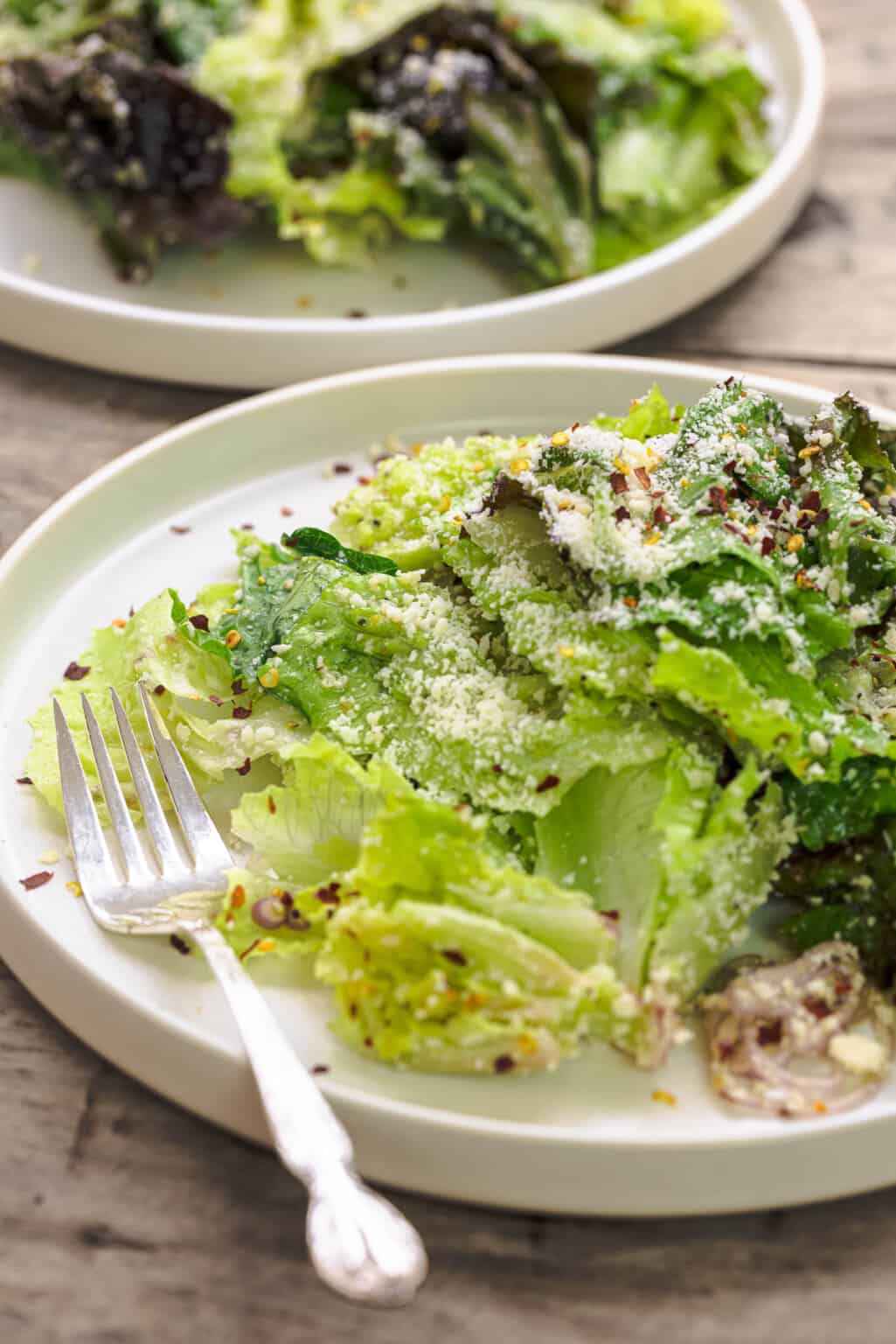 5-Minute Lemon Parmesan Lettuce Salad | The Mediterranean Dish