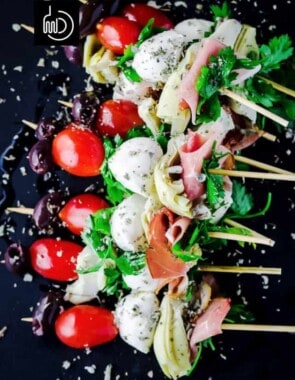 antipasto skewers web story poster image.