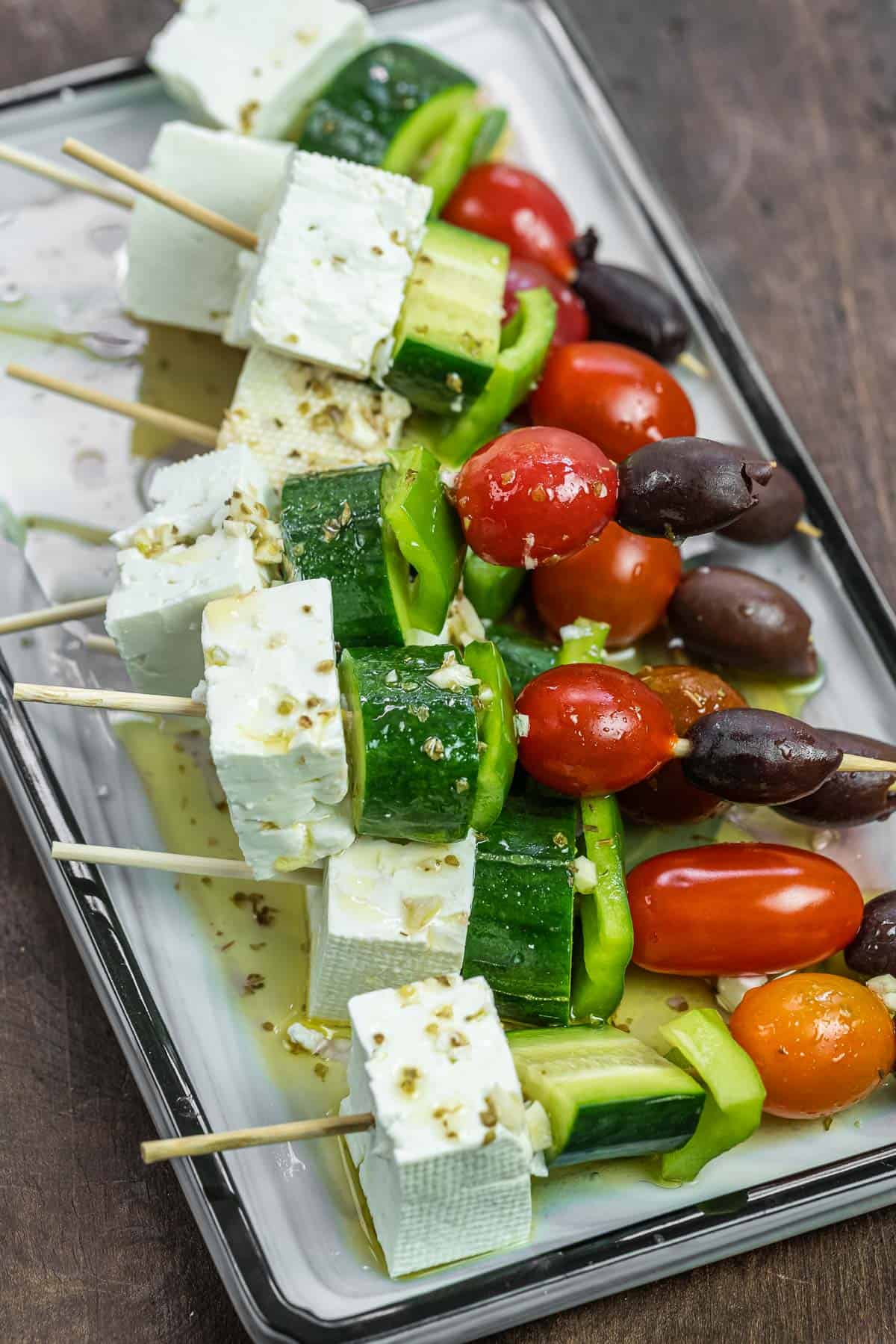 Greek Salad Skewers (Party Favorite!) - Little Broken