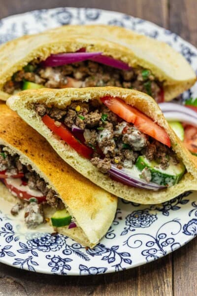 Middle Eastern Ground Beef Pita Sandwich | The Mediterranean Dish