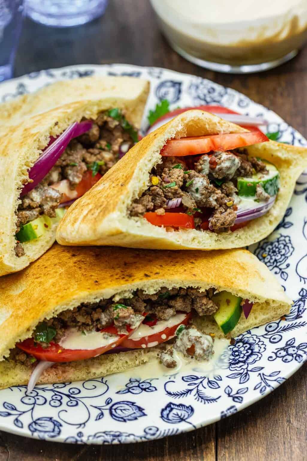 Middle Eastern Ground Beef Pita Sandwich The Mediterranean Dish