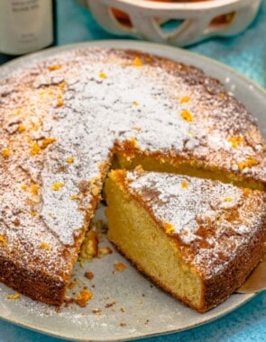 orange cardamom olive oil cake web story poster image.