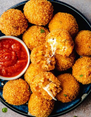 Arancini Italian Fried Risotto web story poster image.