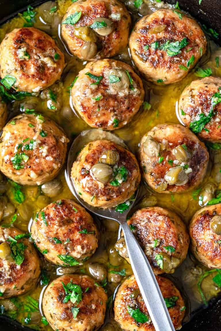 Chicken Meatballs With Piccata Sauce | The Mediterranean Dish