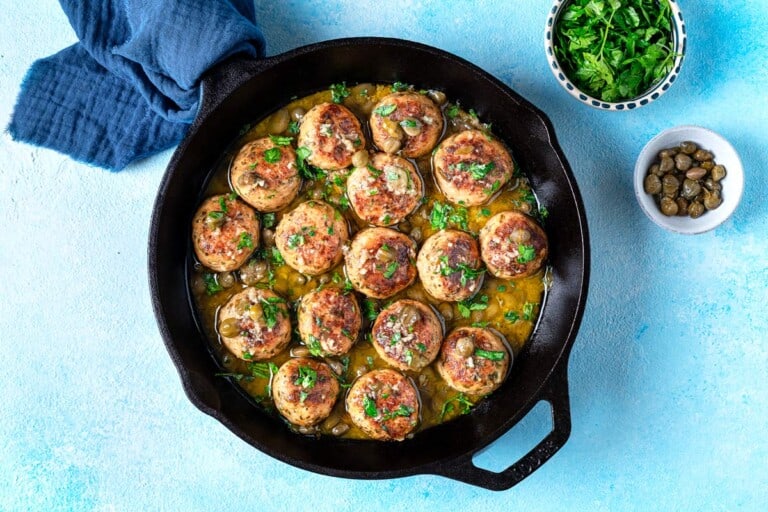 Chicken Meatballs with Piccata Sauce | The Mediterranean Dish