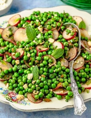 pea salad with feta and mint web story poster image.