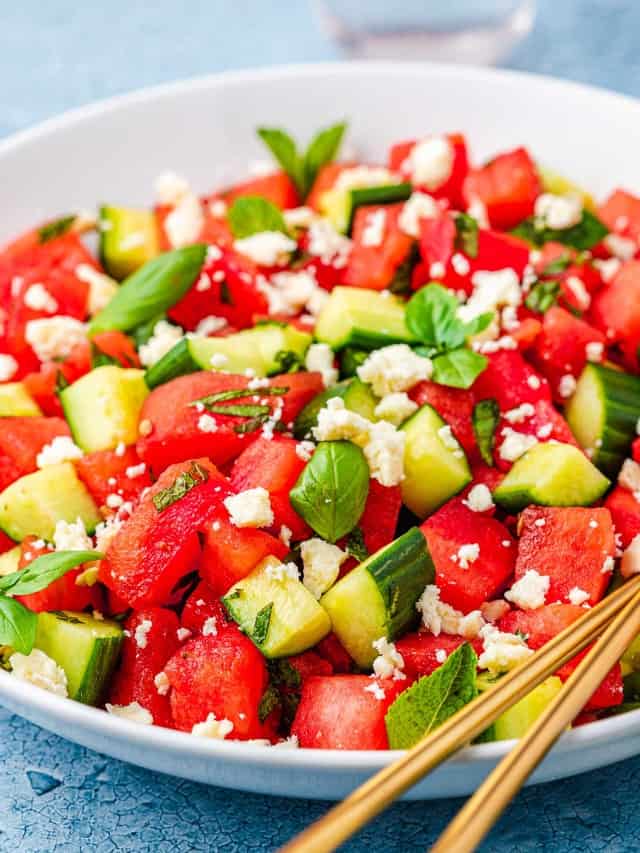 Watermelon Salad With Feta, Cucumber, And Mint - The Mediterranean Dish