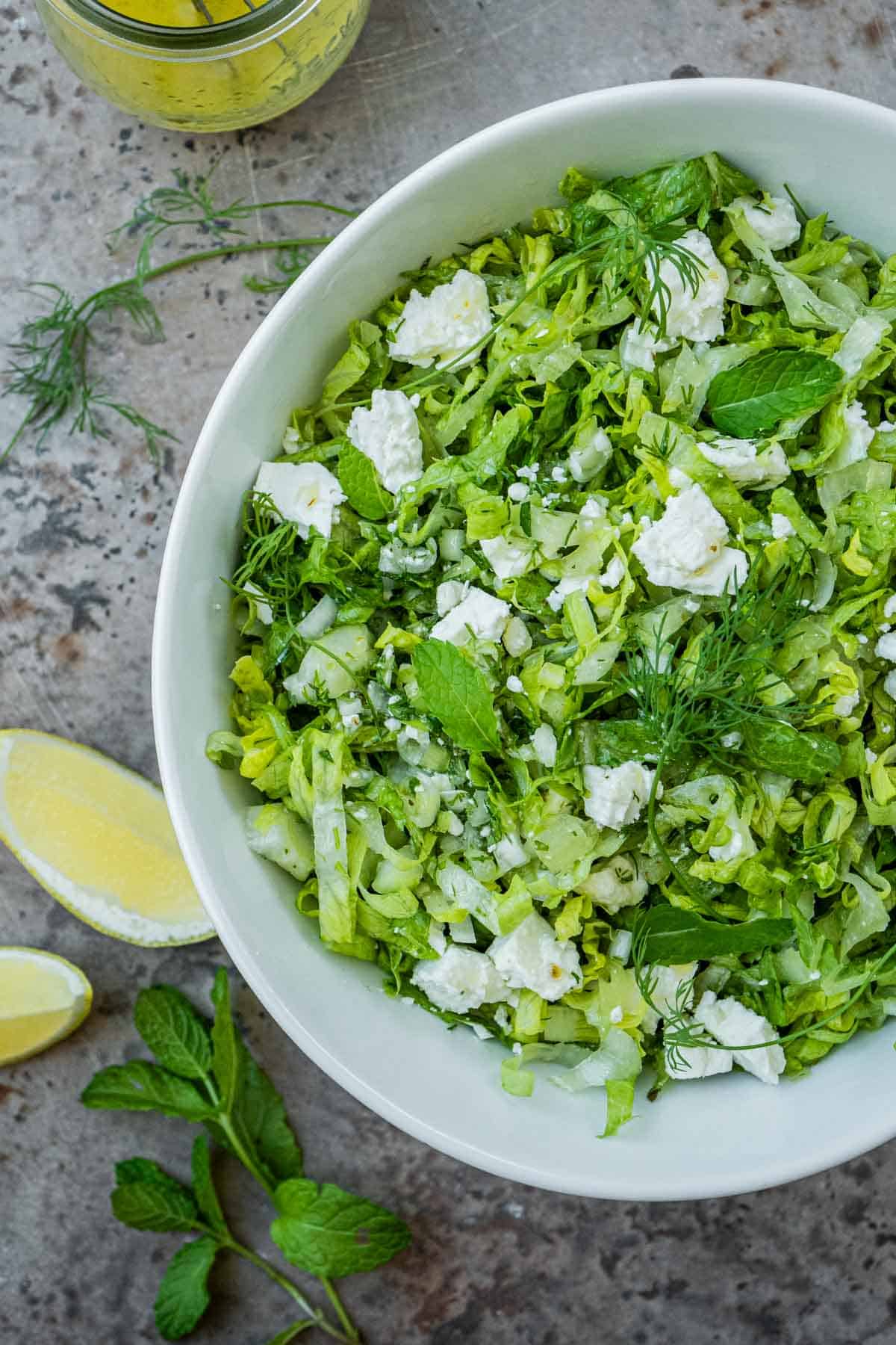 Classic Greek Green Salad with Feta – Maroulosalata - Olive Tomato