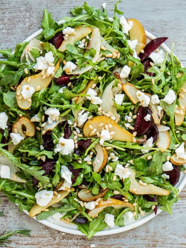 Roasted Beet Salad with Pears and Goat Cheese - The Mediterranean Dish