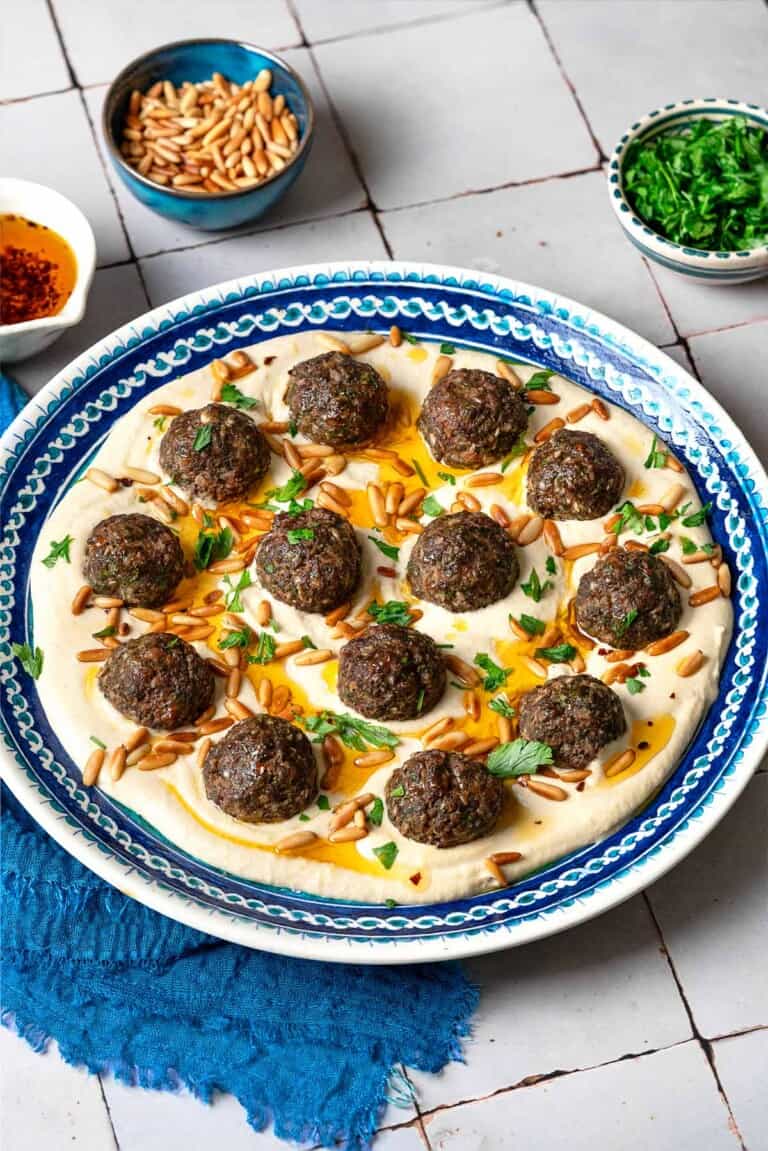 Baked Kofta Meatballs With Hummus | The Mediterranean Dish