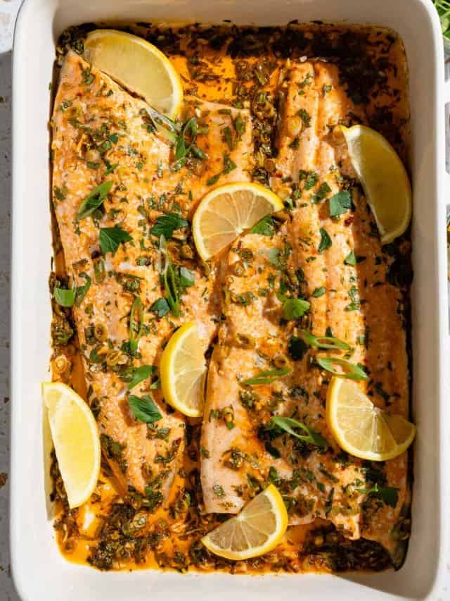 Easy Baked Rainbow Trout - The Mediterranean Dish