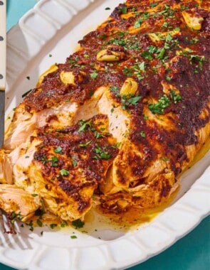 Turkish style marinated salmon web story poster image.