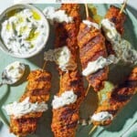 Pin image 1 for Harissa Chicken Kofta Kebabs.