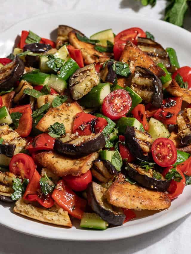 Grilled Eggplant Salad with Za’atar Pita Crisps