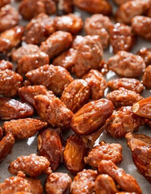 A close up of candied almonds.