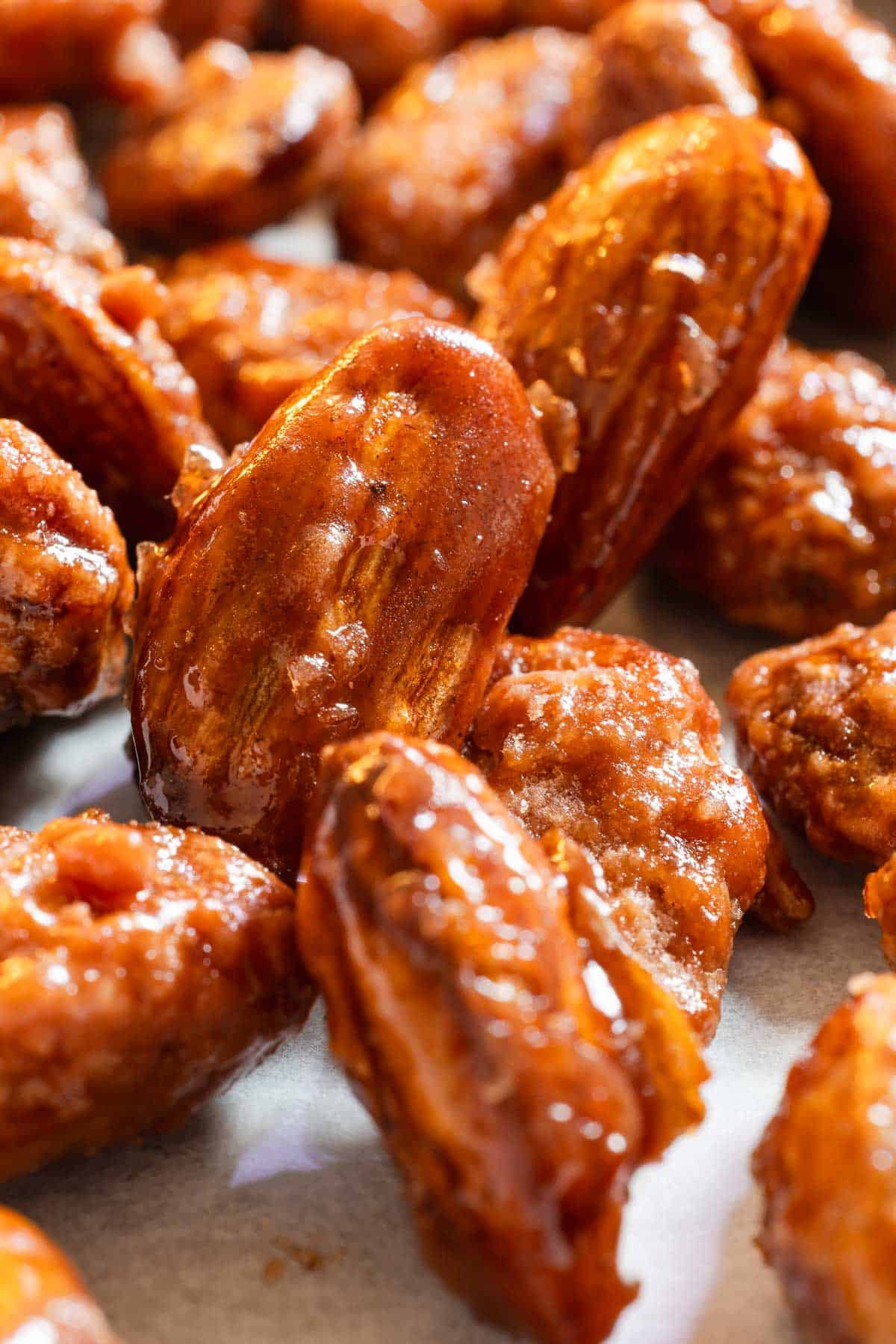 A close up of candied almonds.