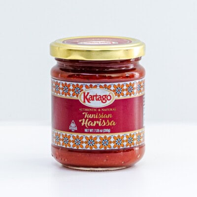 Bottle of Tunisian Kartago Harissa from the Mediterranean Dish shop.