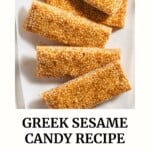 Greek Sesame Candy cut into sticks and arranged in a layer on a parchment paper.