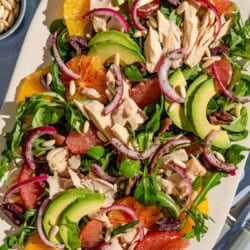 Avocado tuna salad on a platter.