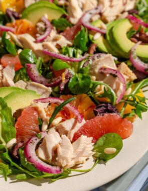 Avocado tuna salad on a platter.