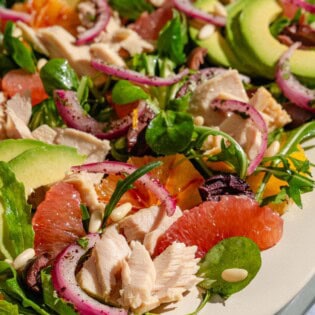 Avocado tuna salad on a platter.