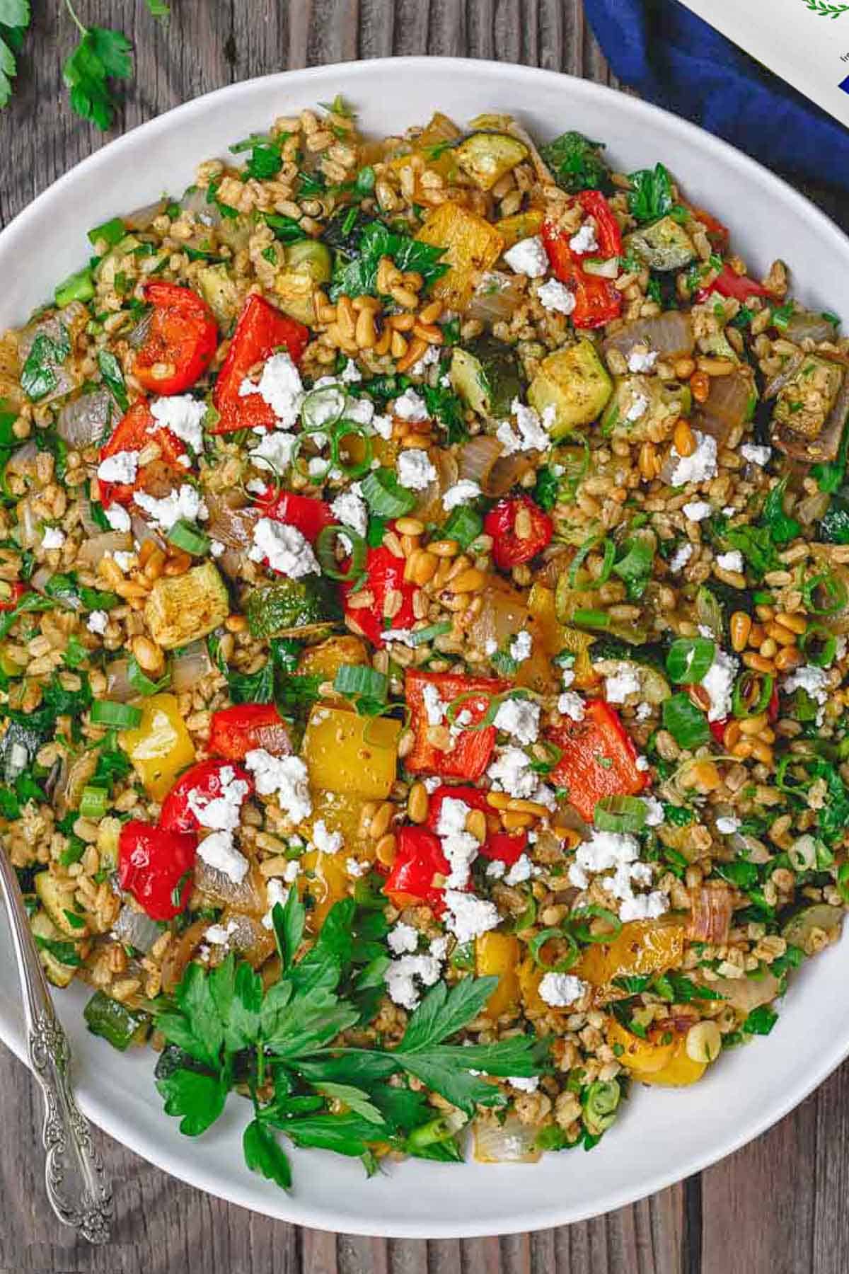 The roasted vegetables barley recipe In a bowl.