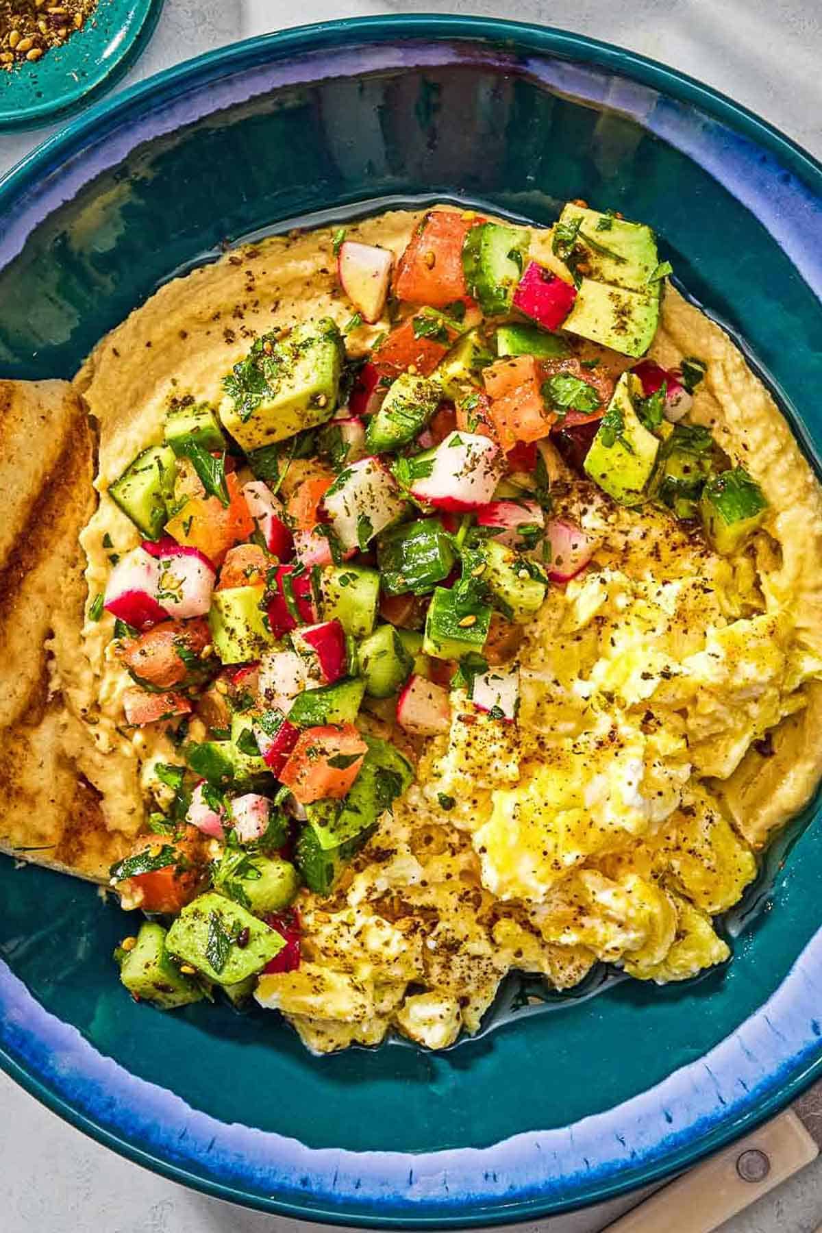 A protein packed breakfast hummus bowl.